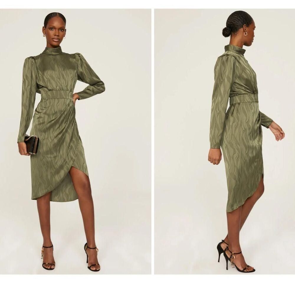 Ronny Kobo Green Puff Sleeve Dress
